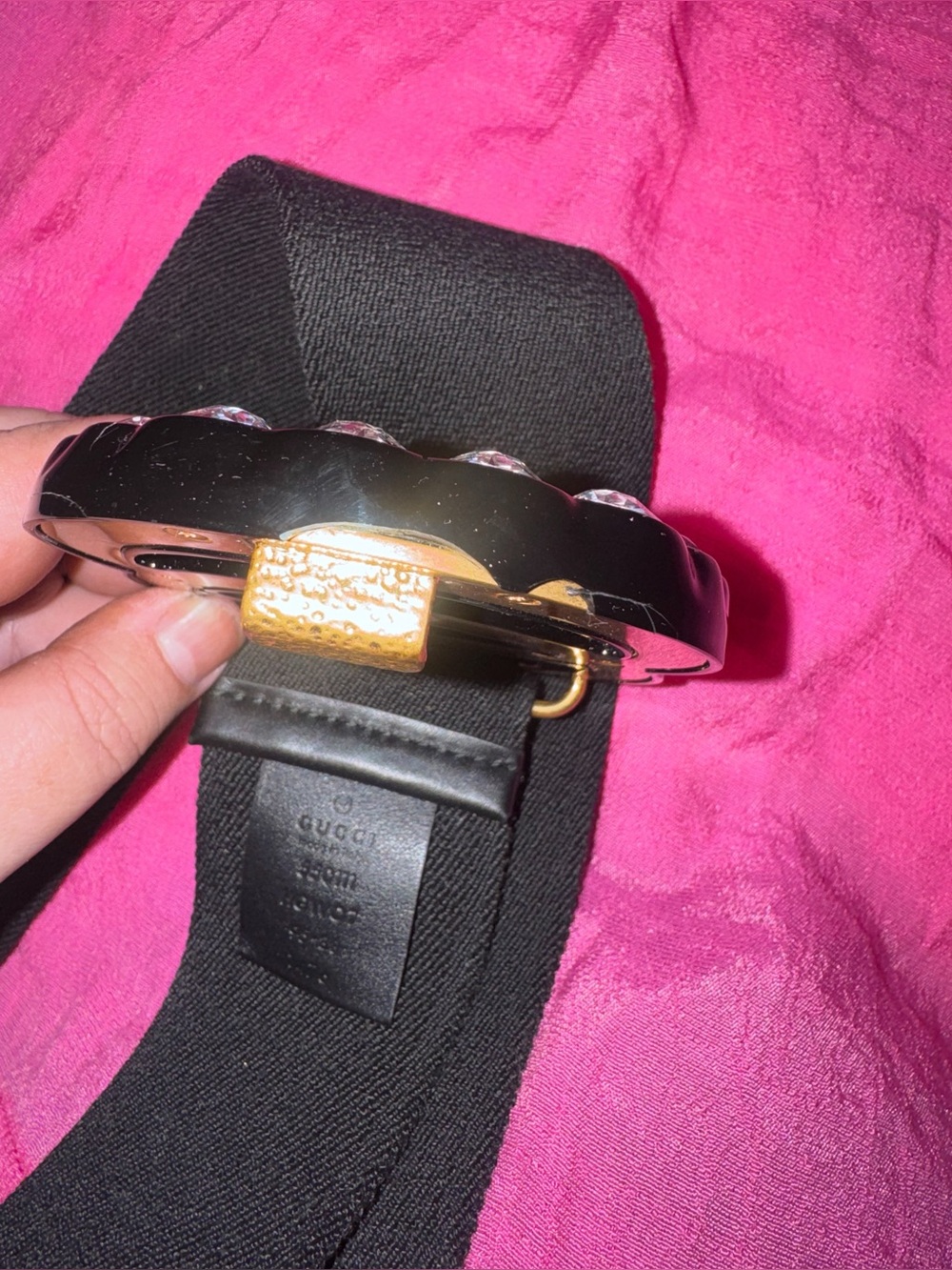 Gucci Crystal Double G Buckle Black Elastic Waist Belt Size 95/38 - Picture 4 of 4
